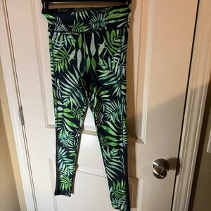 BSP Tropical Palm Print Mesh Panel Cropped Leggings Size Small